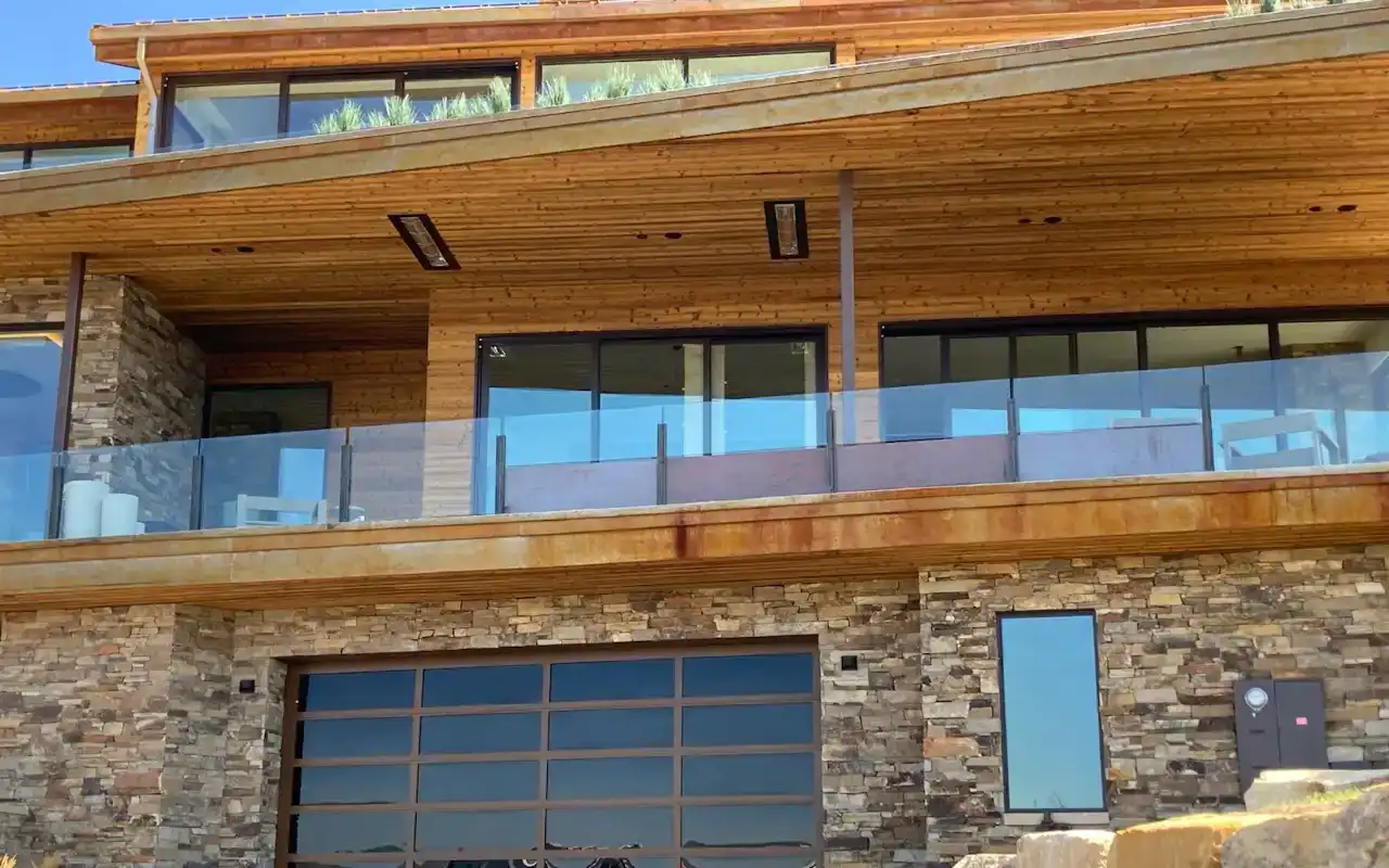 WD heater by Infratech in a modern, wooden sided home balcony